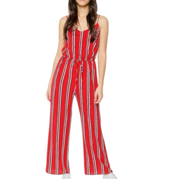 Ambiance Red Striped Women's Jumpsuit - Picture 1 of 6